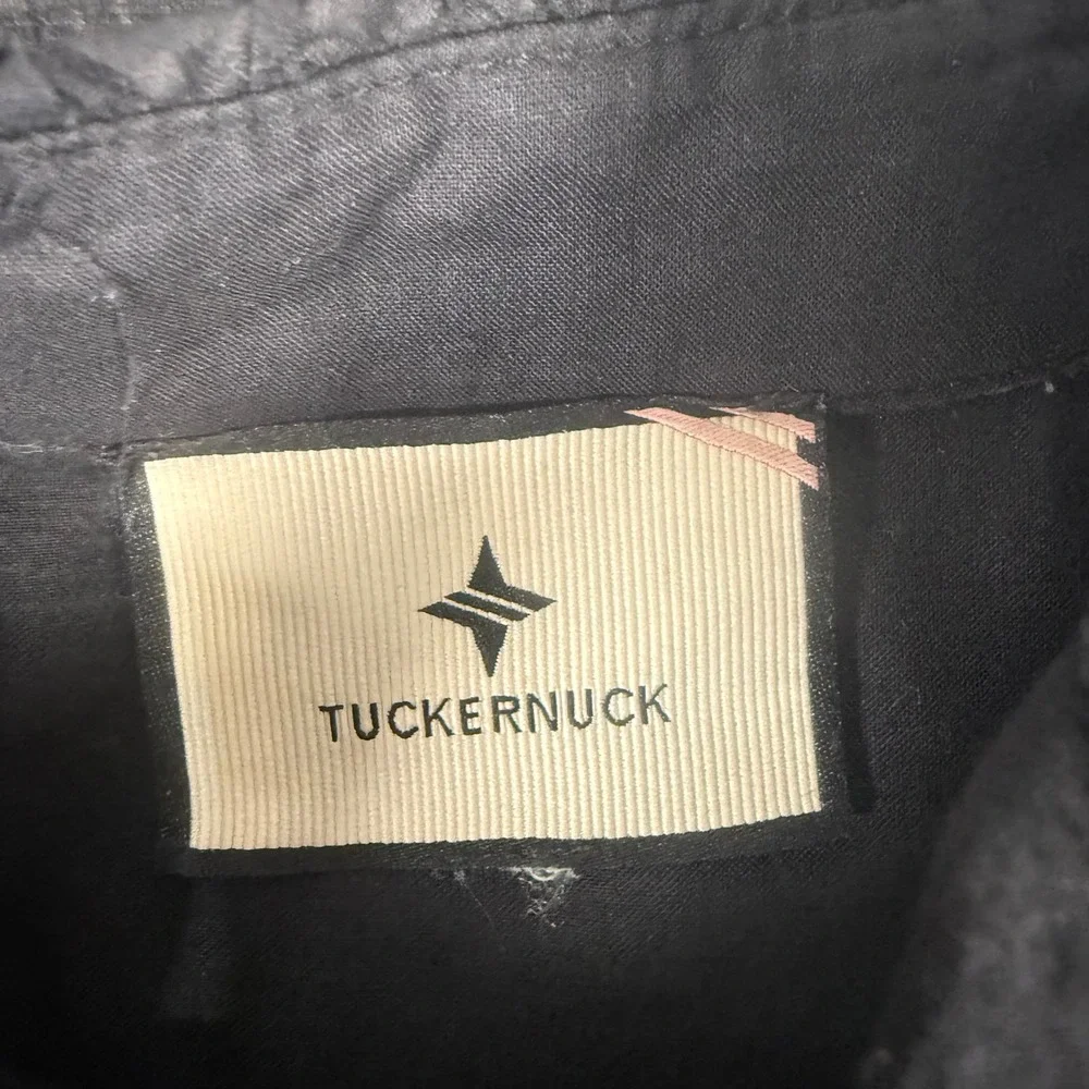 Tuckernuck Blouse M (est) Black Cotton Ruffle Puff Sleeve Coastal Victorian